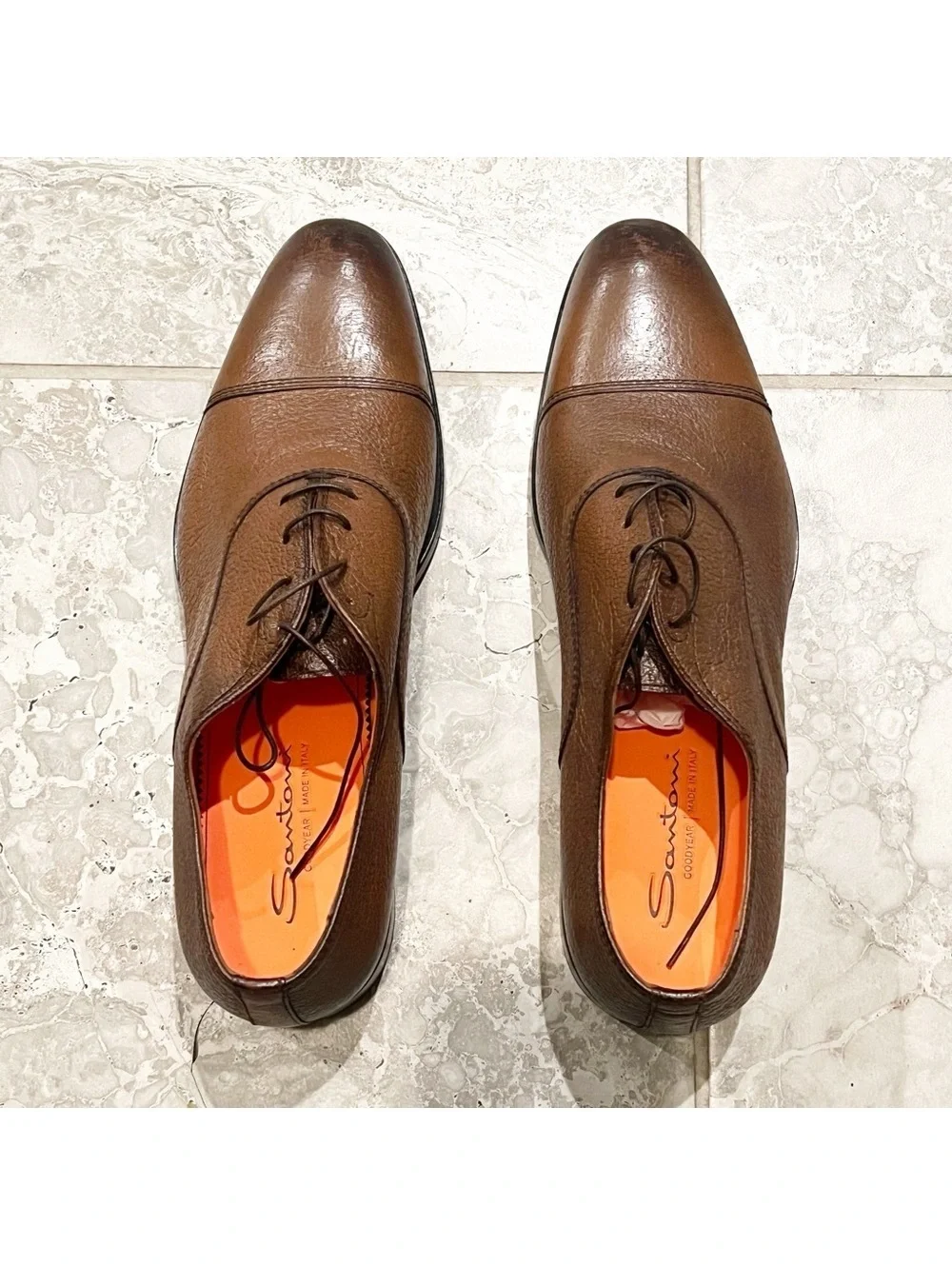 Santoni Men's Simon Cap Toe Oxfords in Cognac, Size UK10 US11 New +DustBag